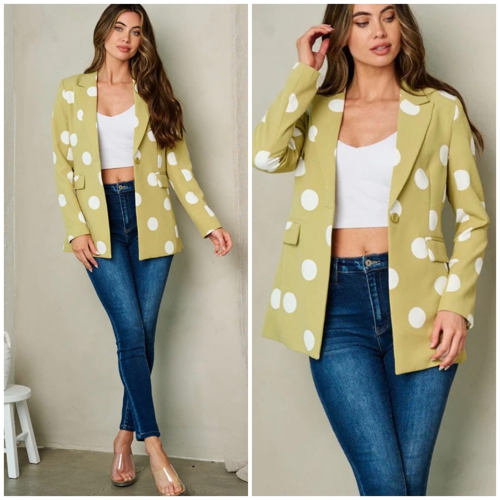 OVI Light Olive Polka Dot Blazer - Picture 6 of 6